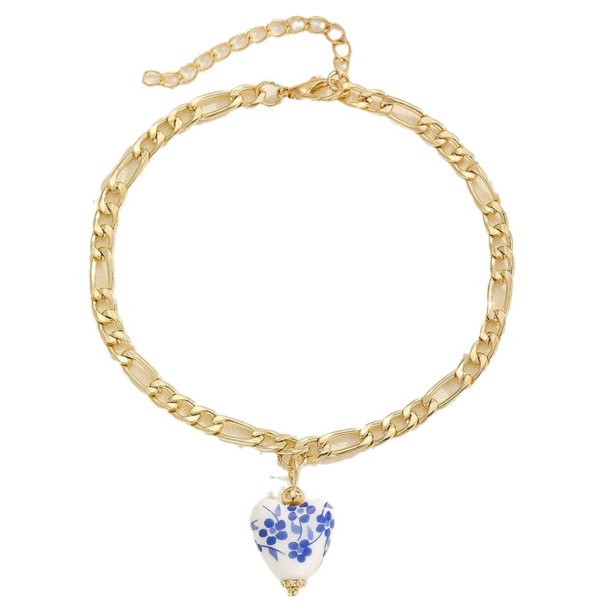 Wholesale Vintage love blue and white porcelain pendant stainless steel single-layer anklet