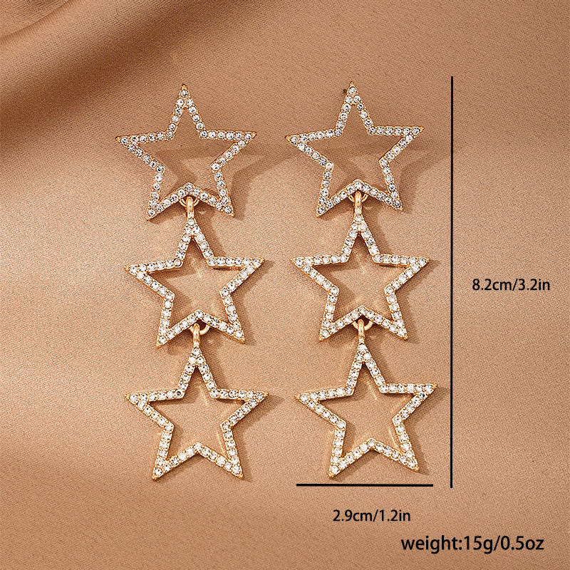 Wholesale  Rhinestone Earrings Five-pointed Star Multi-layer Fashion Elegant Earrings