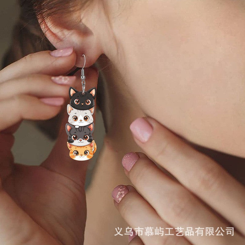Wholesale Cartoon Animal Four Kittens Acrylic Earrings