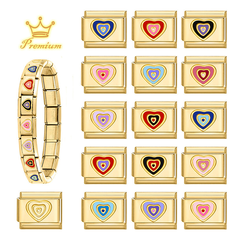 Wholesale Stainless Steel DIY Heart Shaped Bracelet Charms Electroplated Gold Colorful Love Theme Jewelry Making Accessories
