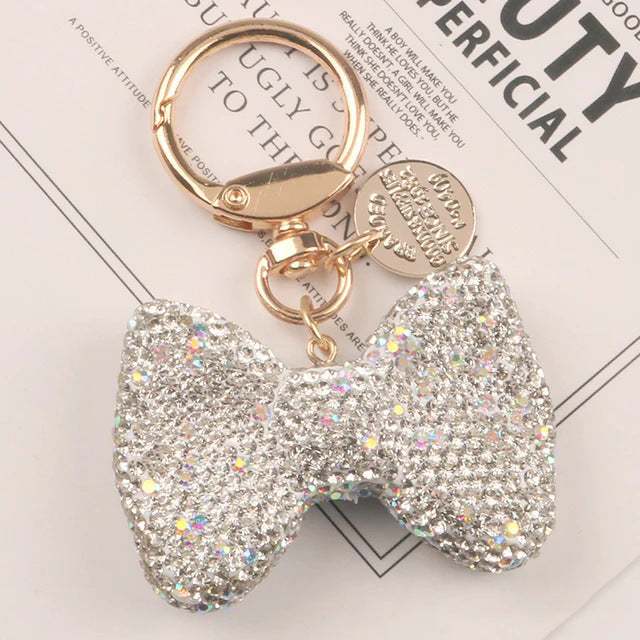 Wholesale Metal keychain with full rhinestone butterfly and bowknot pendant