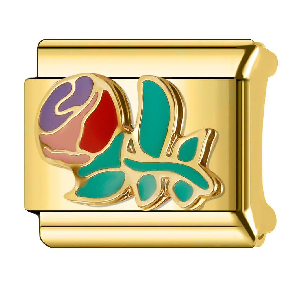 Wholesale Italian Charm Bracelet 9mm DIY Splicing Plant and Flower Series Stainless Steel Composable Bracelet