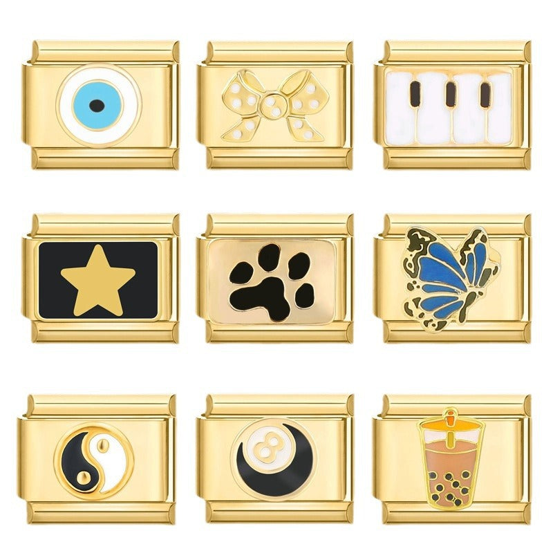 Wholesale Italian Charm Bracelet 9mm DIY Splicing Removable Stainless Steel Gold Bottom Retro Composable Bracelet