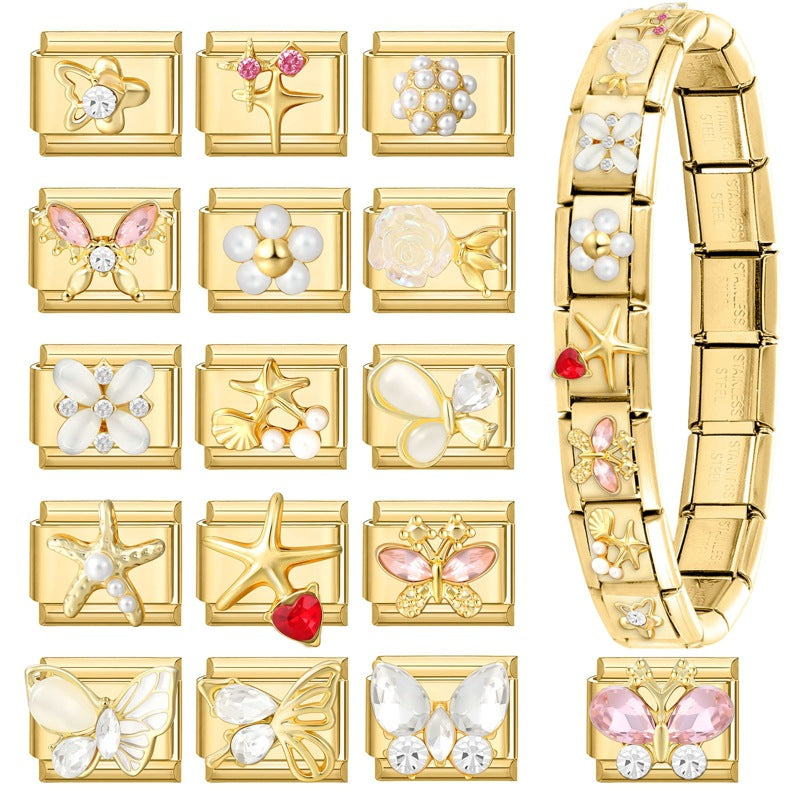 Wholesale 9mm Italian Charm Starter Bracelets DIY square Single Section Creative Stainless Steel Composable Bracelet