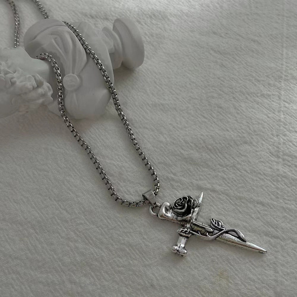 Wholesale Gothic Rose Cross Pendant Necklace,  Zinc Alloy Electroplated,  Fashion Accessory for Boutique Resale