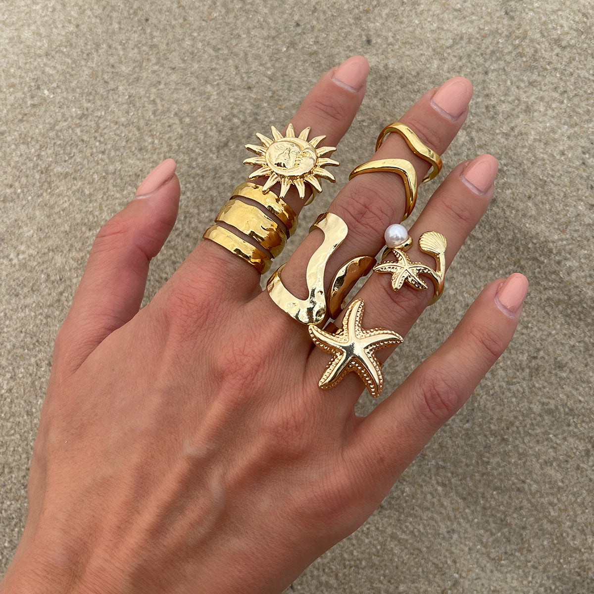 Wholesale Modern Irregular Gemstone Ring Set Women Fashion Jewelry Accessory Gift