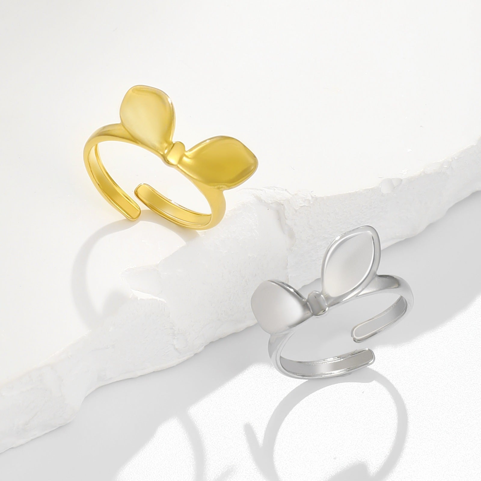 Wholesale Fashion cute rabbit ears ring opening adjustable titanium steel ring