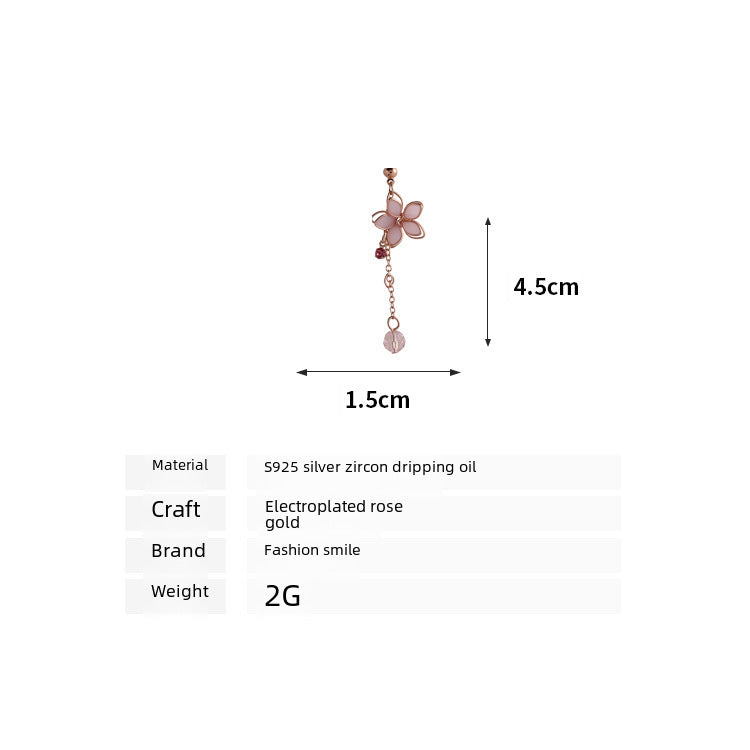 Wholesale Rose Gold Five Petal Flower Tassel Earrings