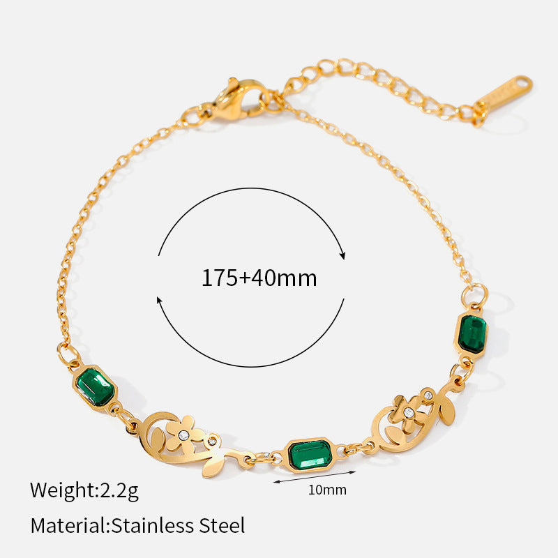 Wholesale Trendy Women S Adjustable Stainless Steel Bracelet With Colorful Zircon 18K Gold Tone Flower Design Anniversary Jewelry Gift