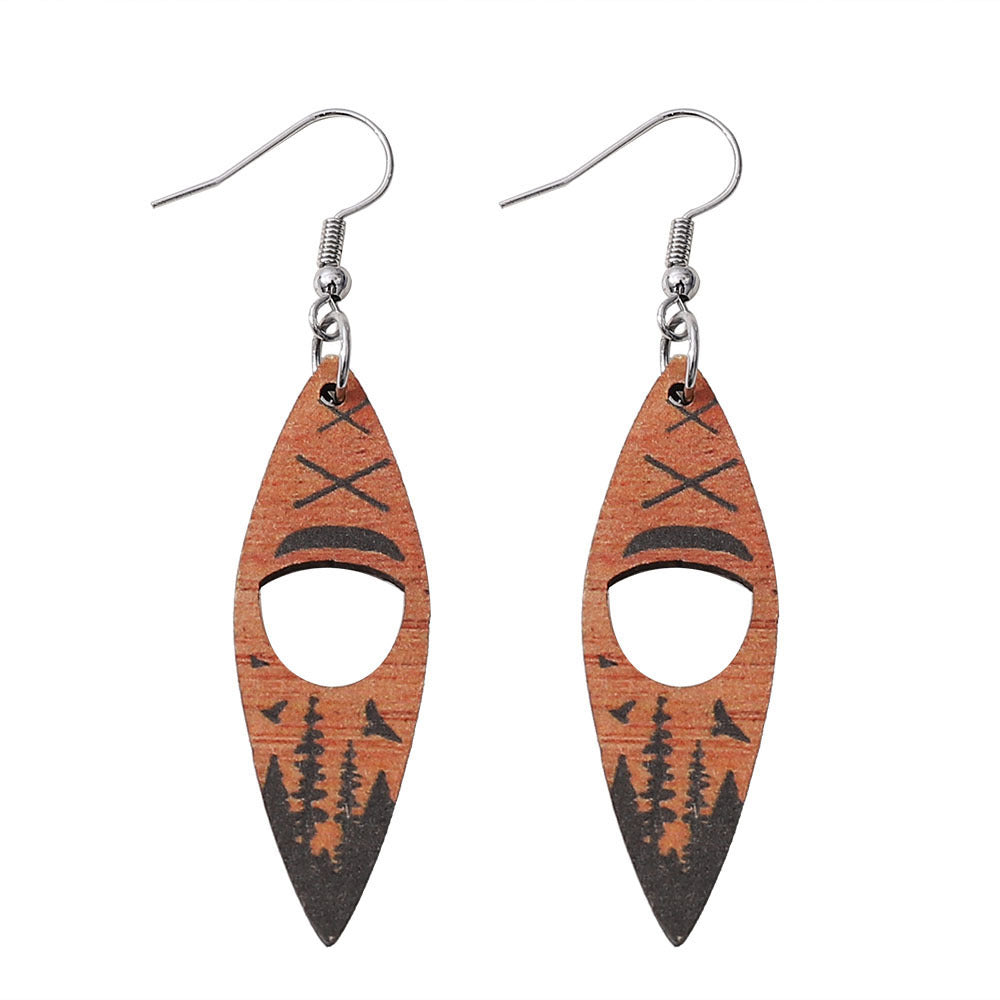 Wholesale Boat Rowing  Double-sided Wooden Earrings