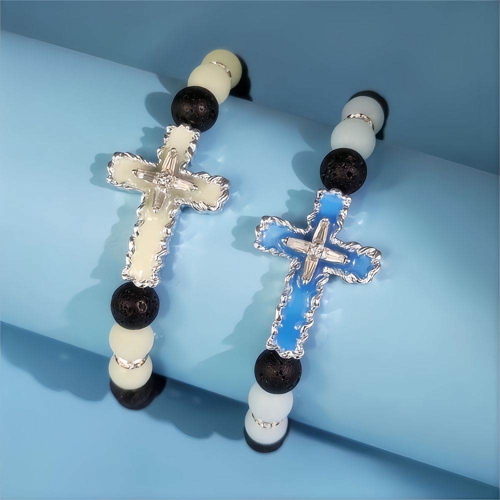 Wholesale  luminous alloy oil cross bracelet