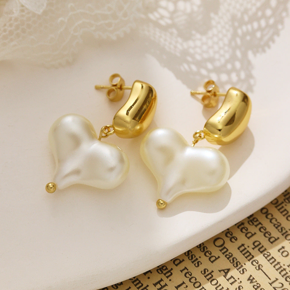 Wholesale Jewelry Love Bow Pearl Titanium Steel Earrings ACCVIP-ES-DaLang002