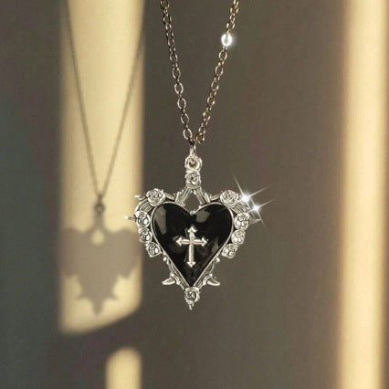 Wholesale Gothic Cross Heart Pendant Necklace Purple Metal Jewelry Accessory Gift