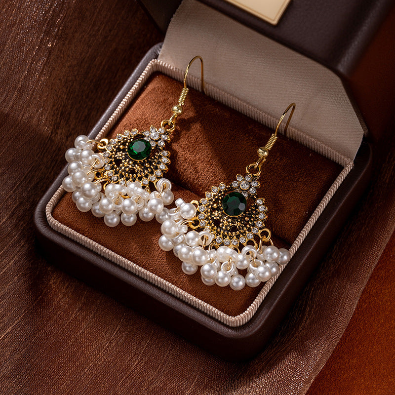 Wholesale Ethnic Style Pearl Tassel Earrings,  Bohemian Crystal Flower Dangle Earrings for Party Wear,  Boutique Jewelry Accessory