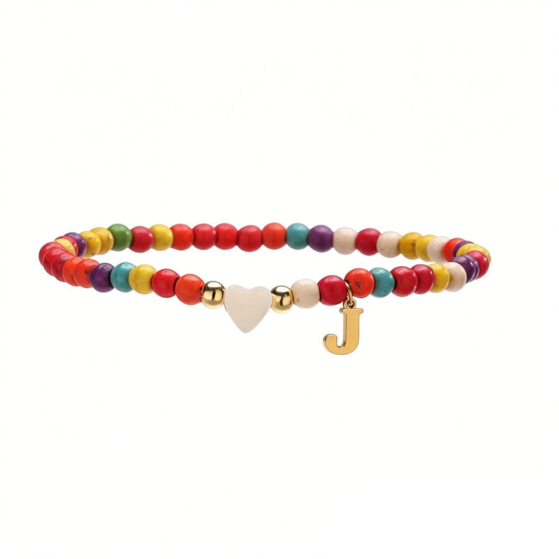 Wholesale Chic 26 Letter Heart Charm Bracelet Turquoise Rice Beads Handmade Women S Jewelry Gift