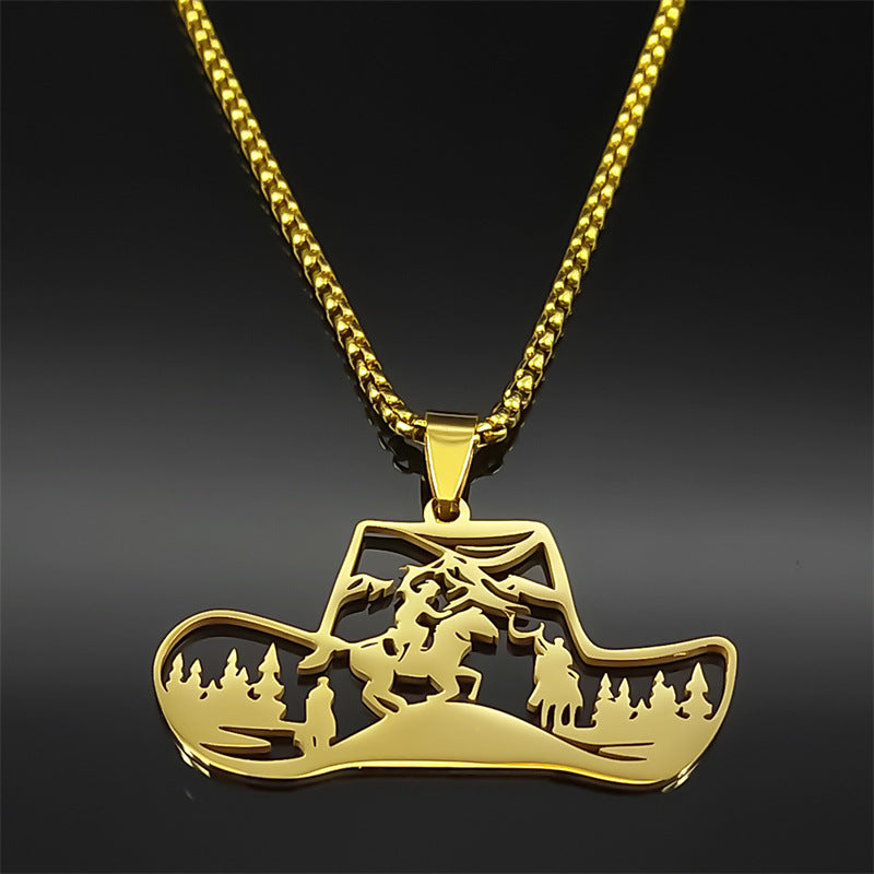 Wholesale Cowboy Hat Hollow Stainless Steel Necklace
