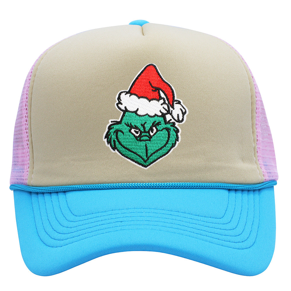 Wholesale Christmas green hair monster embroidered label grid baseball cap