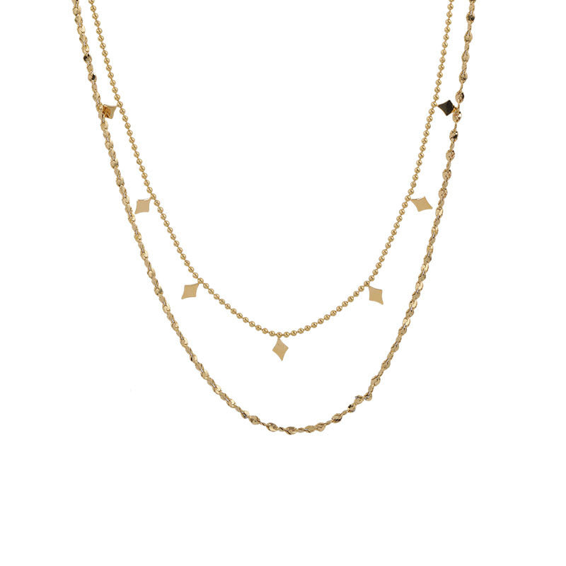 Wholesale Double Layer Titanium Steel Necklace with Rhombus Sequins