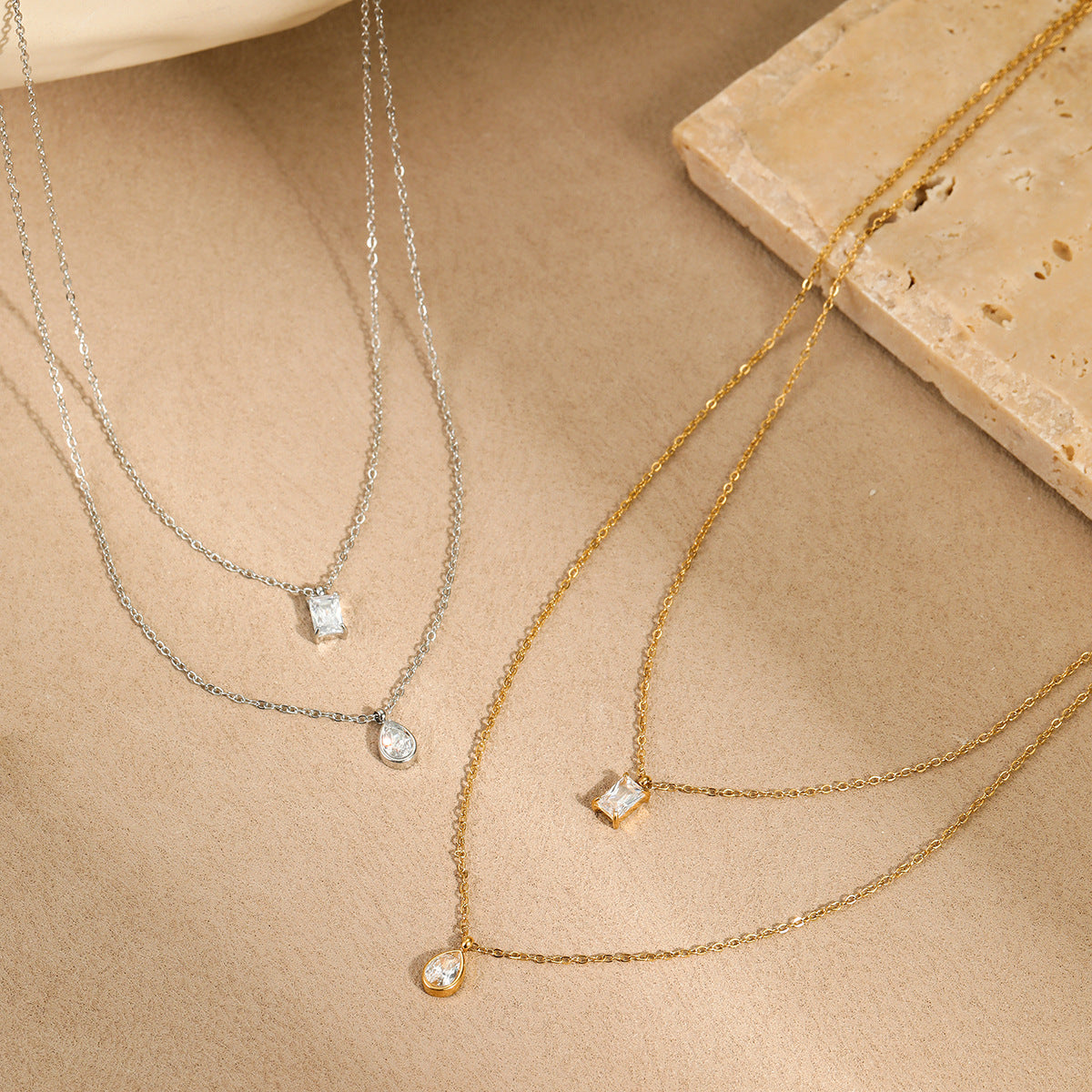 Wholesale Sophisticated Light Luxury Stainless Steel Teardrop Necklace with Zircon Inlay
