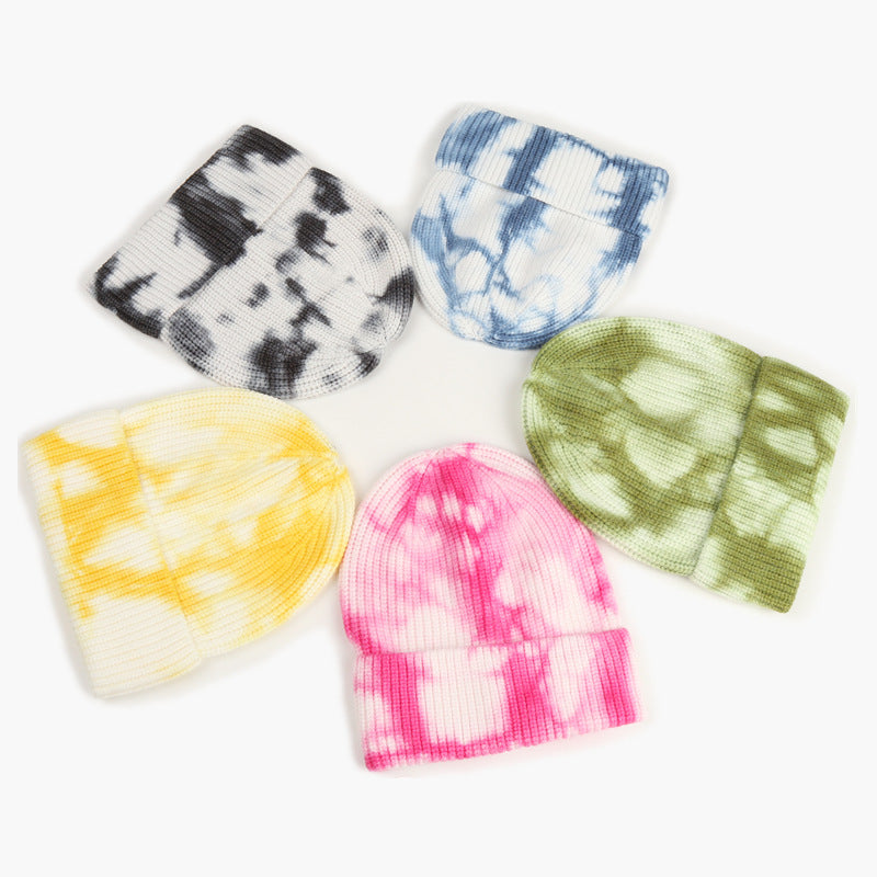 Wholesale  tie-dye turn-up knitted hat  winter fashion warm wool hat