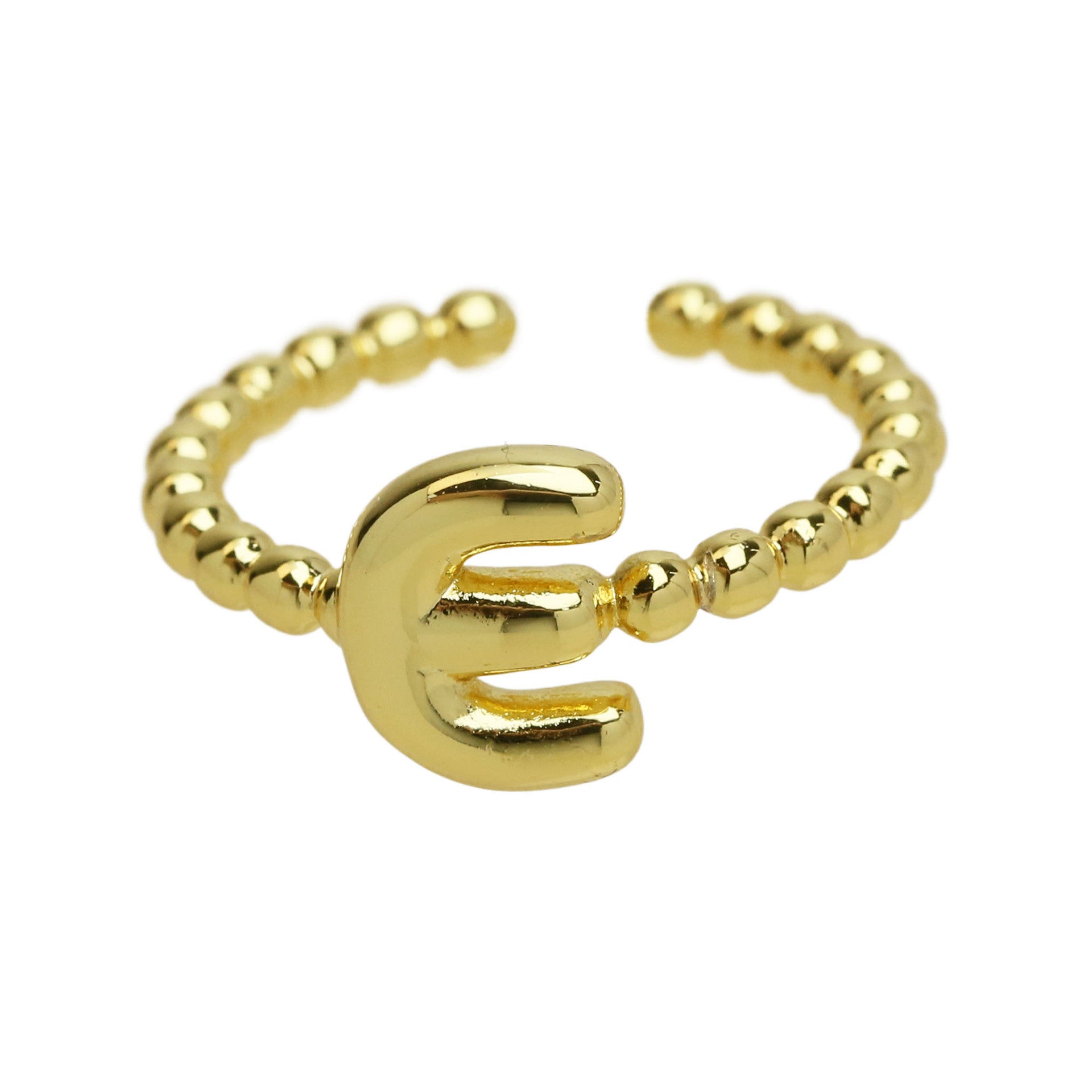 Wholesale  18k Golden Glaze Brass Bubble Balloon Letter  26 Ring