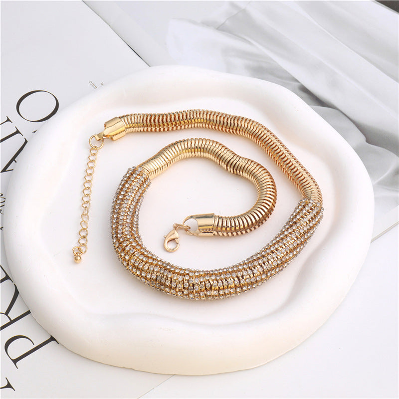 Wholesale  rhinestone necklace  jewelry thick round chain