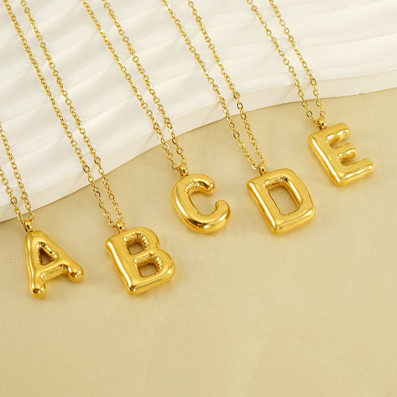 Wholesale Glossy Bubble Letter Necklace Titanium Steel 26 Letters ACC-NE-Zhongy003
