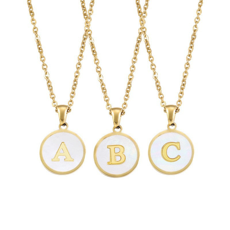 Wholesale Round Stainless Steel Gold Plated Letter Pendant Necklace for Women Fashion Accessory Gift