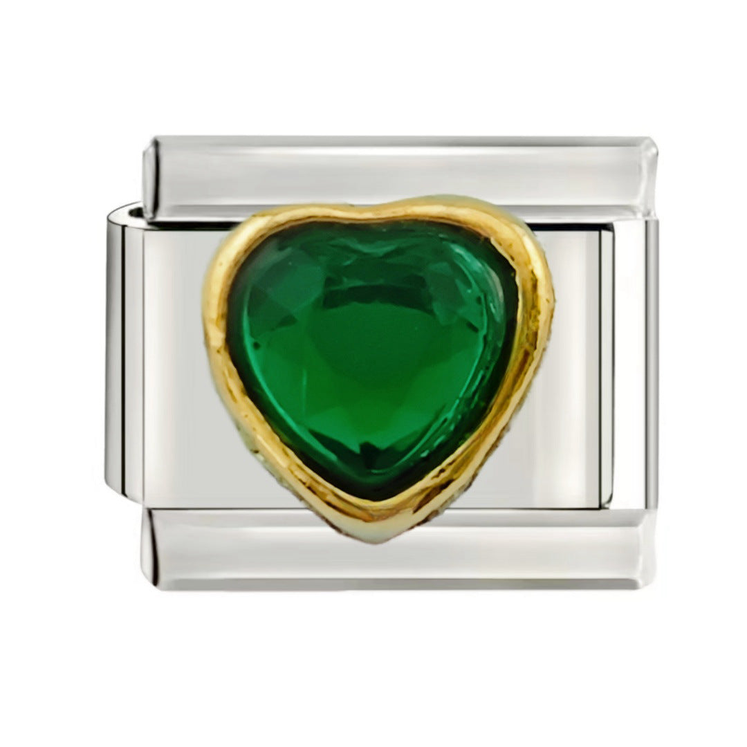 Wholesale Italian Charm Bracelet 9mm DIY  Heart-Shaped Gemstone Series Creative Stainless Steel Composable Bracelet