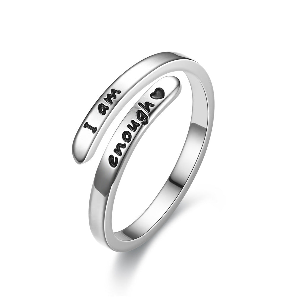 Wholesale Opening I Am Enough Inspirational Couple Rings Adjustable Rings Stainless Rings Stainless Steel ACC-RS-TengSui004