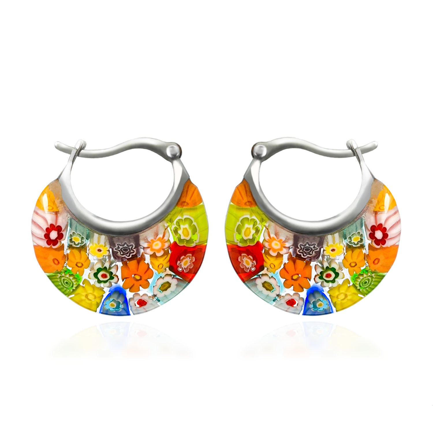 Wholesale Handmade Thousand Flower Glass Flower Stainless Steel Earrings