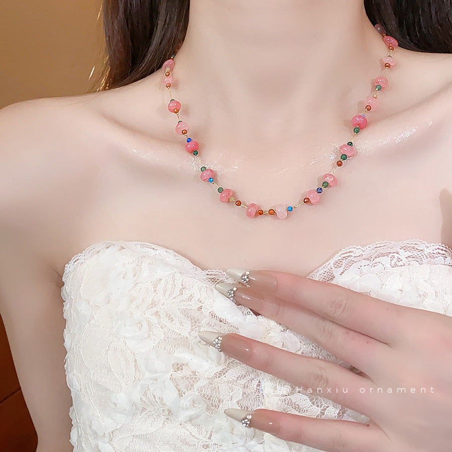 Wholesale Light Luxury Sweet Glass Bead Necklace