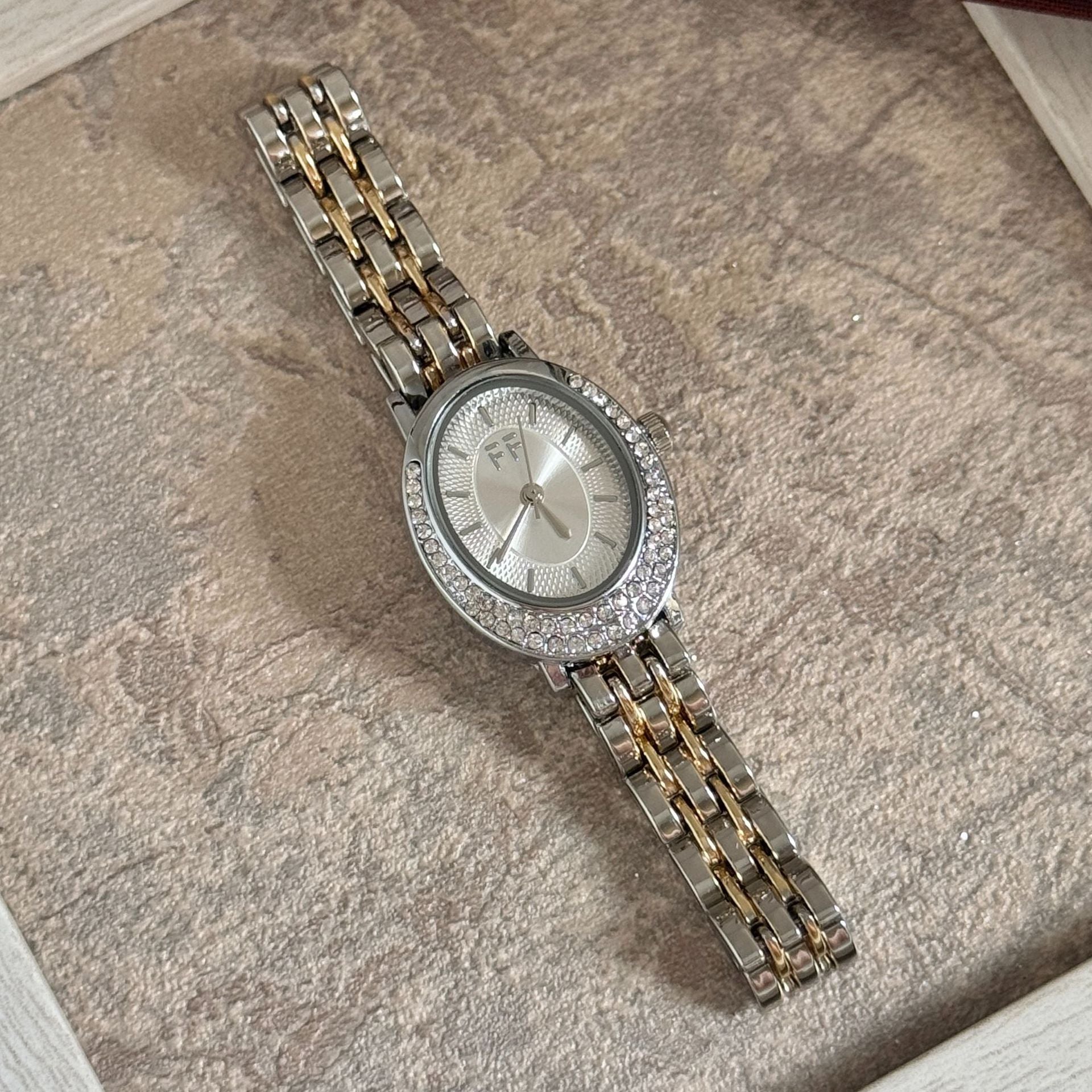 Wholesale Women S Crystal Embellished Oval Dial Quartz Watch Two Tone Gold Steel Band Chic Fashion Accessory For Everyday Wear Or Gift