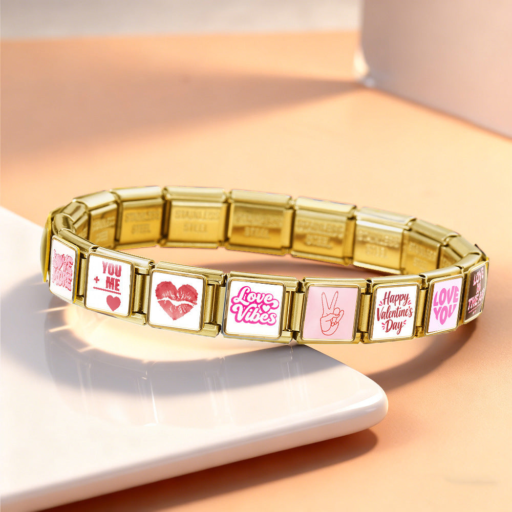 Wholesale Valentine' s Day Stainless Steel Modular Bracelets DIY Fashion Accessory Gift