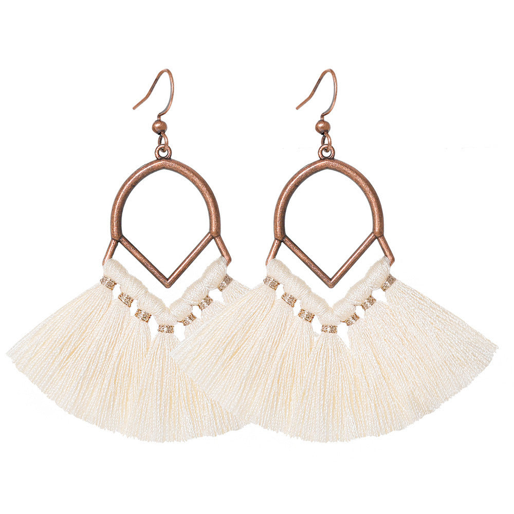 Wholesale Bohemian Fan Shaped Long Tassel Earrings