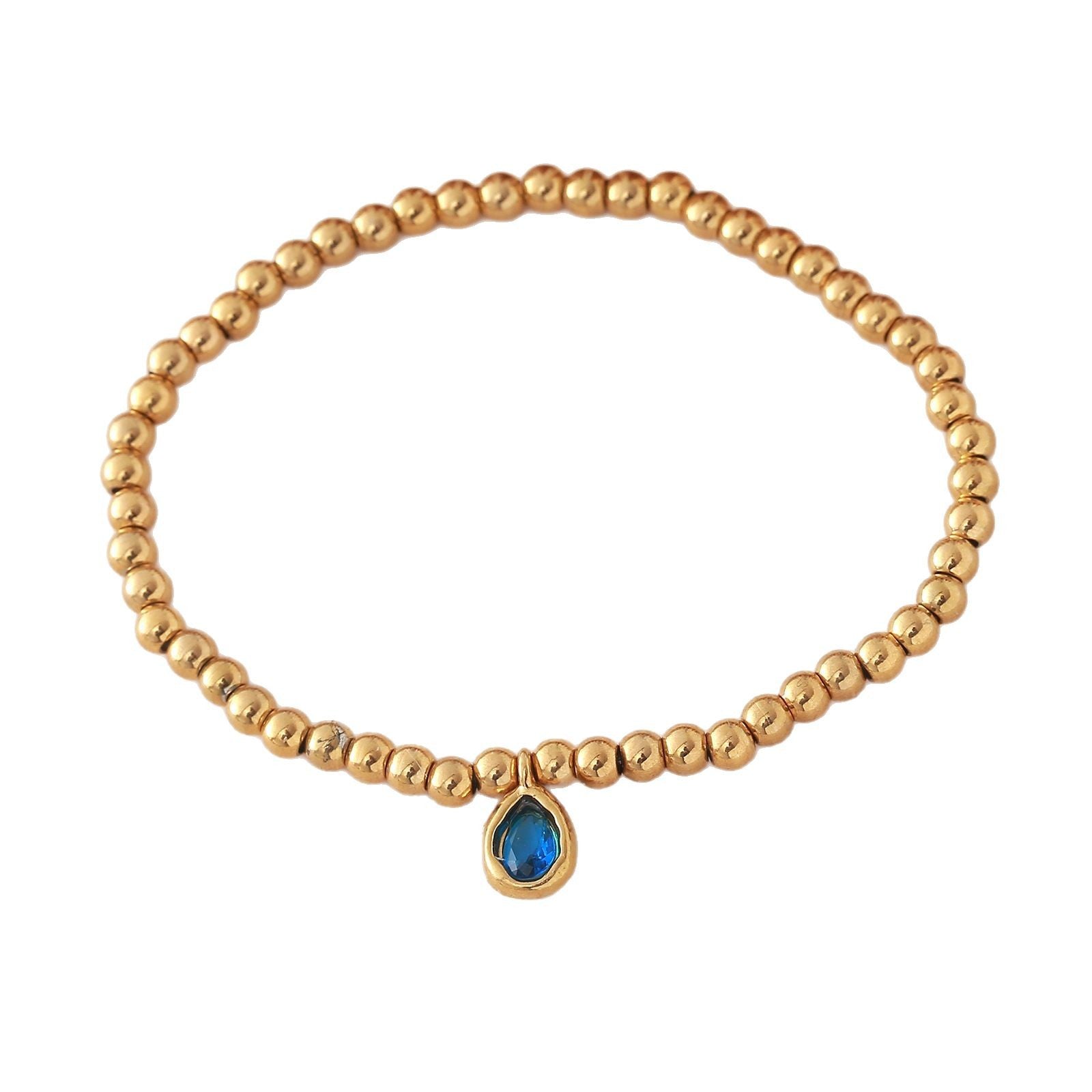 Wholesale Stainless steel birthstone colored zircon round bead chain