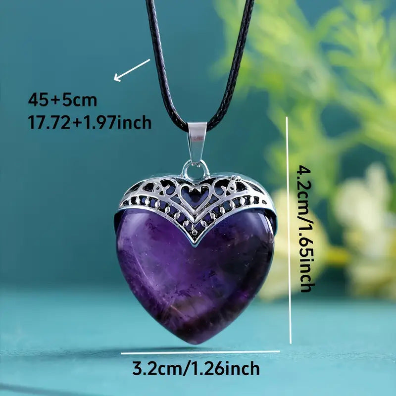 Wholesale Natural Amethyst Crystal Heart Pendant Necklace Fashion Accessory Everyday Wear Gift