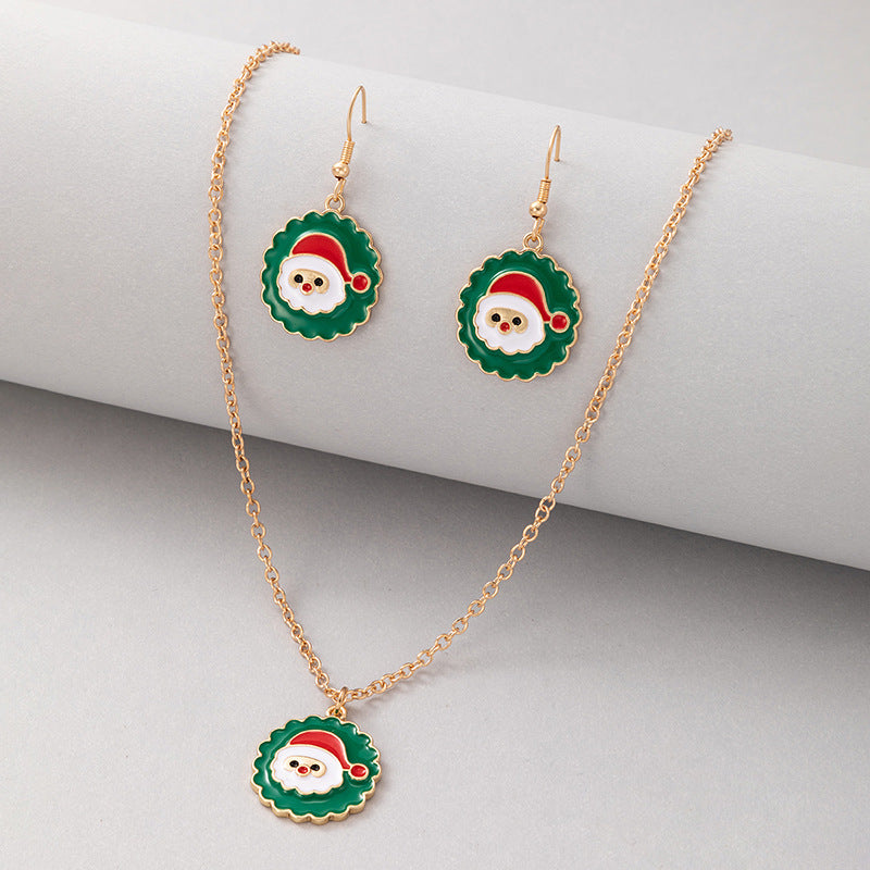 Wholesale Santa Claus Oil Drop Necklace Earring Set ACC-ES-YongGe002