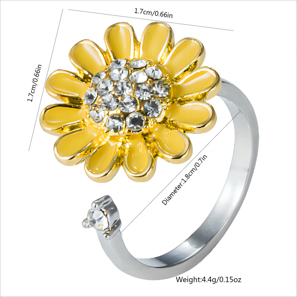 Wholesale  Oil Dropping Rotating Sunflower Flower  Ring