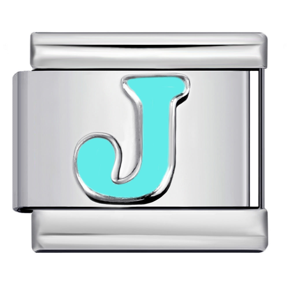 Wholesale 10pcs Italian Charm Bracelet 9mm DIY Splicing Sky Blue English Letters Stainless Steel Composable Bracelet