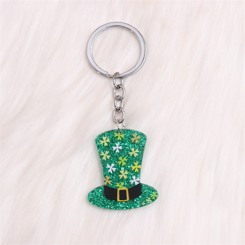 Wholesale St.Patrick Fine Flash Clover Acrylic  Creative Hollow Water Drop Hanging Jewelry Keychain