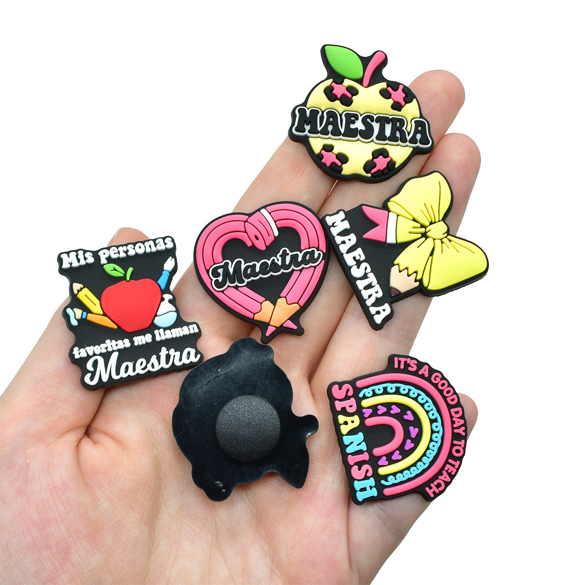 Wholesale  Random 100pcs e-commerce Spanish teacher series  PVC Soft Rubber Shoe Buckle Decoration