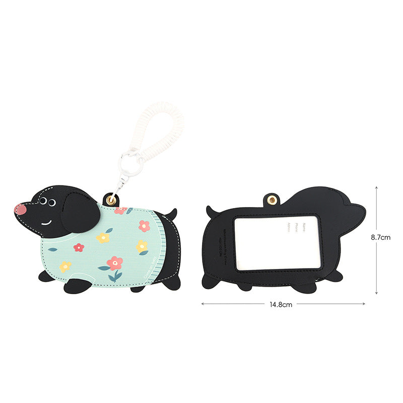 Wholesale Cartoon Dachshund Leather Card Holder Keychain Cute Student Gift Fashion Bag Charm