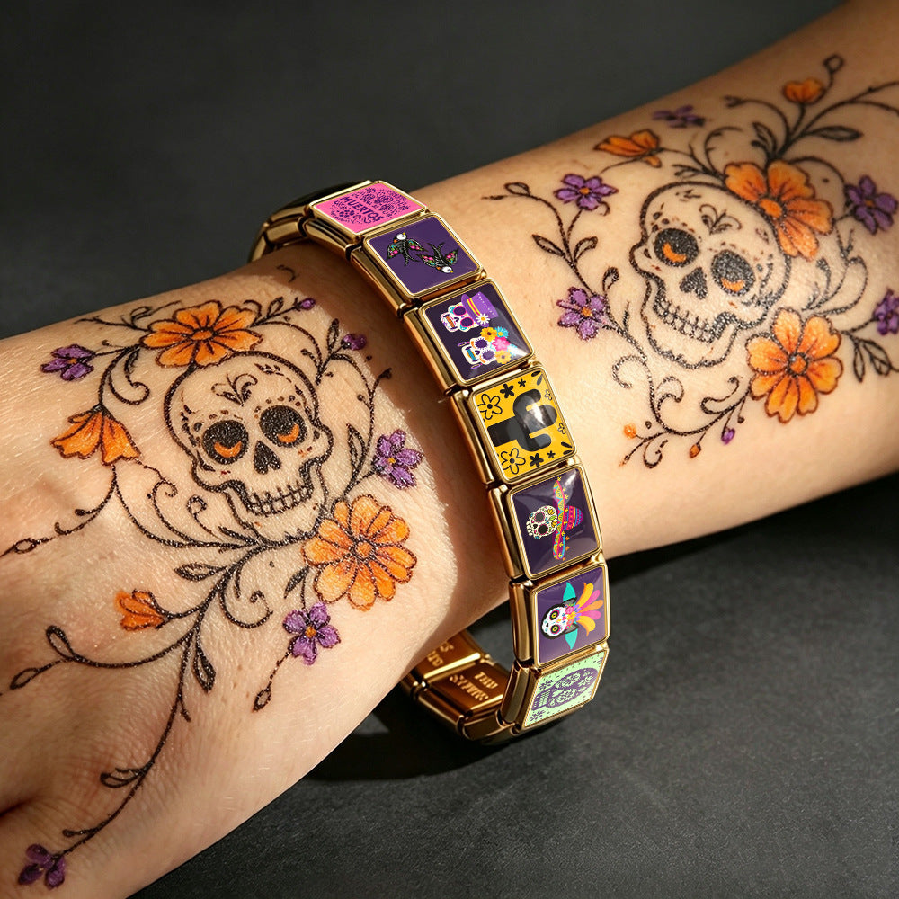 Wholesale Stylish Day Of The Dead Skull Modular Bracelet Stainless Steel DIY Detachable Jewelry Gift