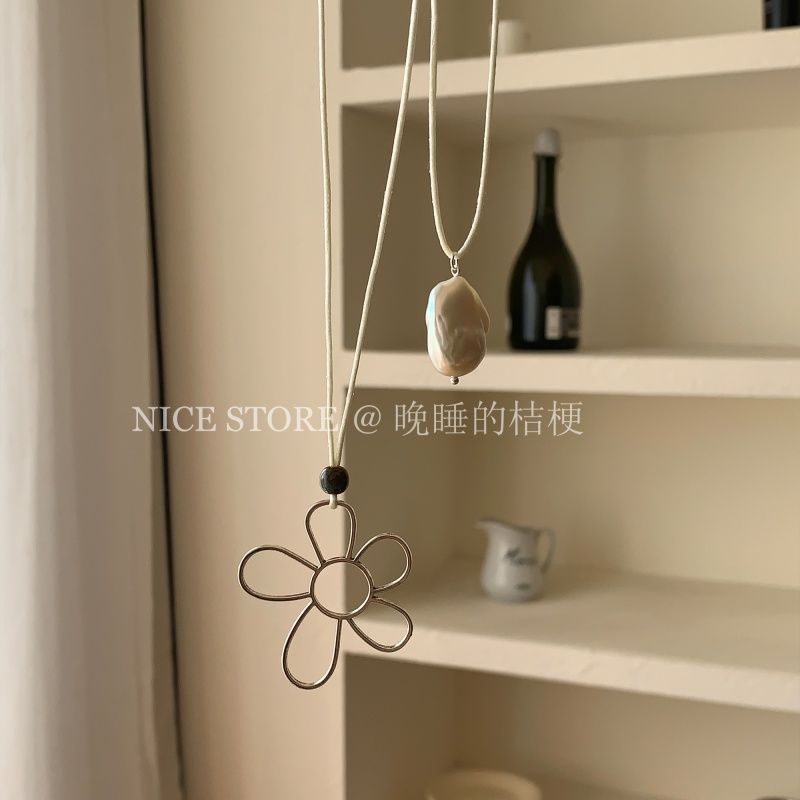 Wholesale Silver Flower Long Stacked Necklace