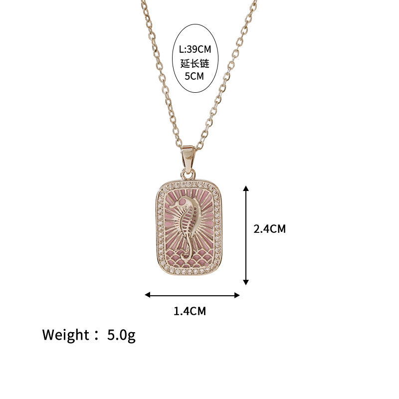 Wholesale Stainless steel Color Tarot Necklace Square Zirconium Pendant  Dolphin Brown Tree Marine  Clavicle Chain