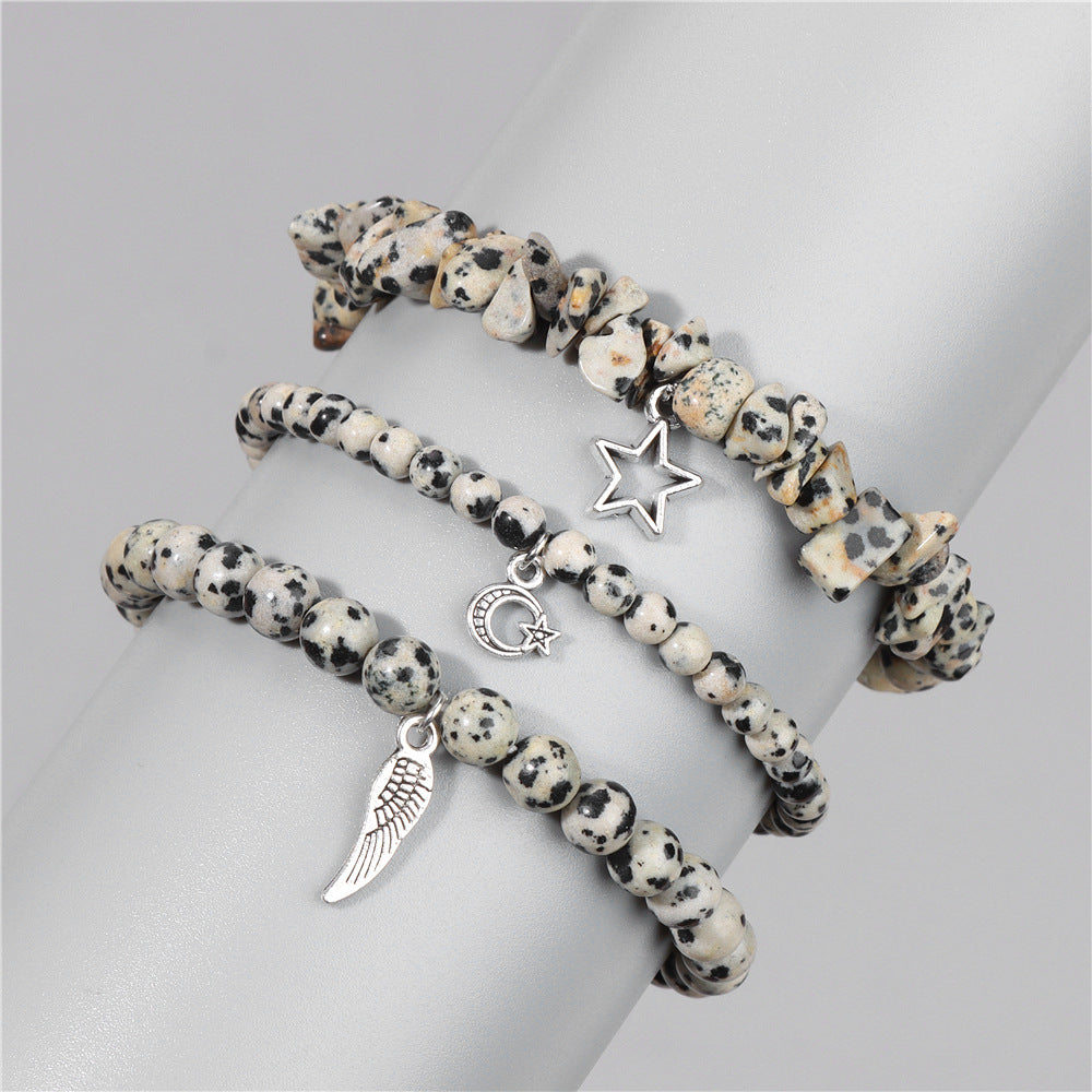 Wholesale Natural Stone Stretch Bracelet Star Leaf Pendant Layered Bracelet Set ACC-BT-Ruiz006