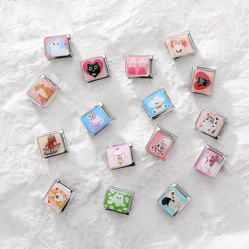 Wholesale Italian Charm Bracelet 9mm DIY Splicing Cartoon Pet Series Stainless Steel Composable Bracelet