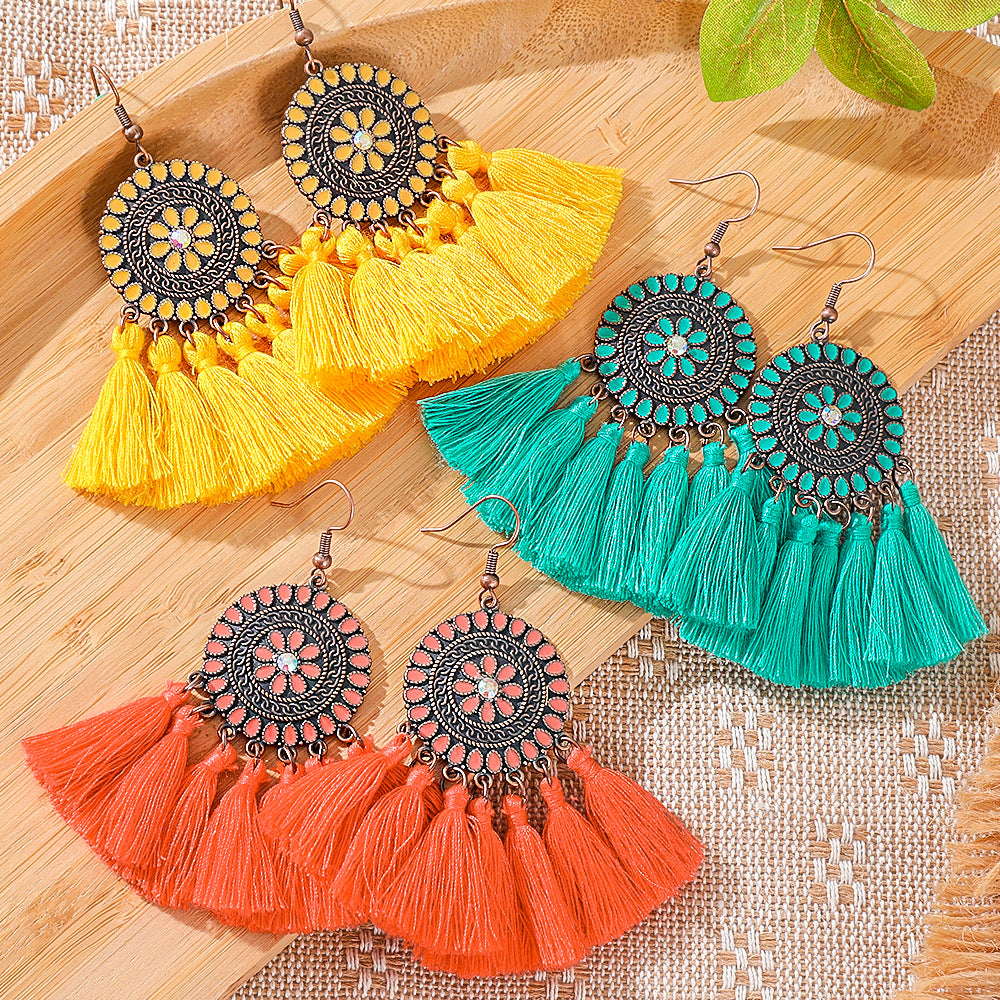 Wholesale Alloy Bohemian Tassel Earrings Trendy Fashion Accessory for Boutique Resale