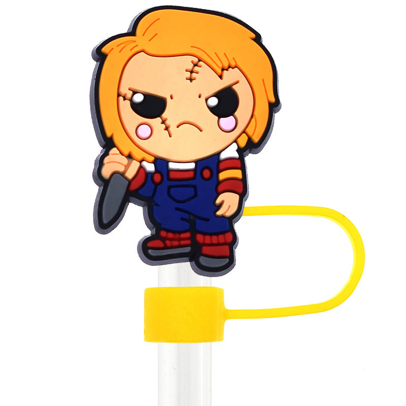 Wholesale Random 100pcs Halloween 10mm PVC Soft Straw Tube Cap ACC-SCR-RYY080